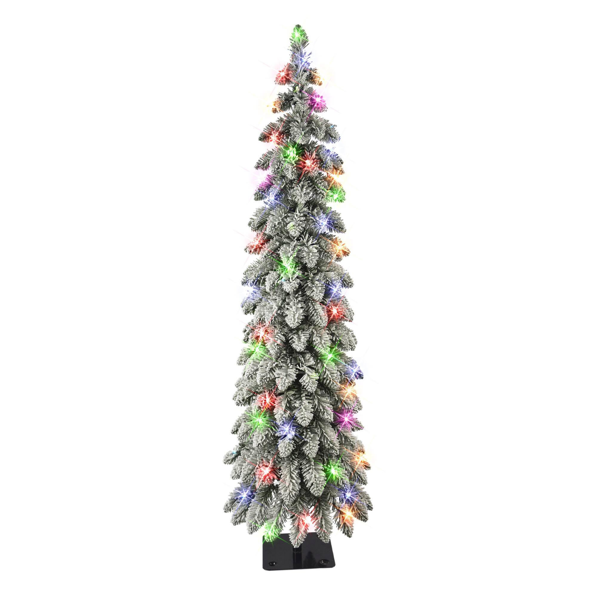 6 Pack: 4ft. Pre-Lit Flocked Alpine Artificial Christmas Tree, Multicolor Lights